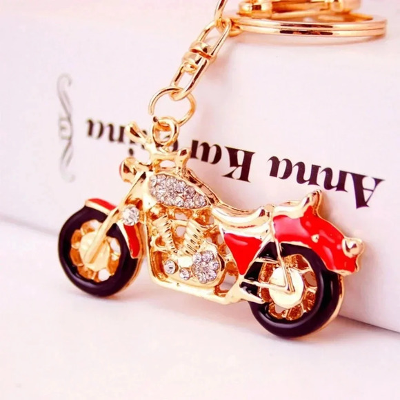 Cute Red Bike Sparkly Crystal Keyring & Ladies Girls Handbag Charm KeyChain - Picture 1 of 1
